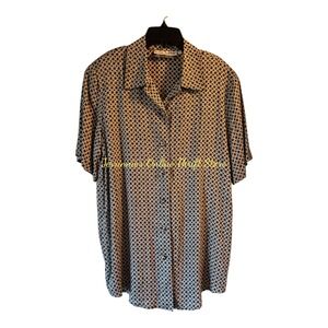 Lucia Lukken Womens Shirt Size‎ L Geometric Print Button Up Short Sleeve Rayon